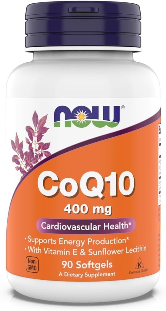 NOW Foods Supplements, CoQ10 400 mg, Pharmaceutical Grade, All-Trans Form geproduceerd door Fermentation, 90 Softgels