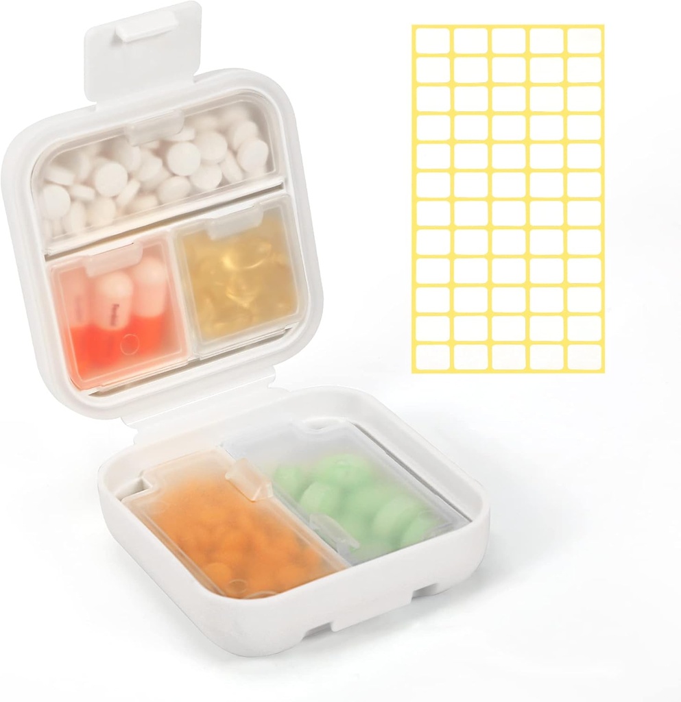 Dynippy Daily Pill Organizer 5 Compartments Portable Vocht Proof Small Pill Case voor Pocket Purse Travel Pill Box Portable Medicine Vitamine Fish Oil Holder Container (Wit)