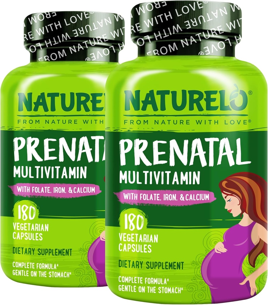 NATURELO Prenatale multivitamine met zacht gecheleerd ijzer, methylfolaat, plantaardige Calcium & Choline - Veganistisch, vegetarisch - Non-GMO - Glutenvrij - 180 capsules - 4 maanden levering (pakket van 2)