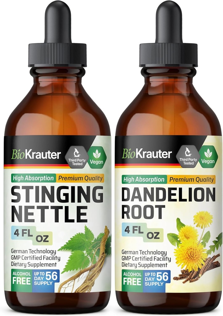 BIO KRAUTER Stingende Nette Tinctuur 4 Fl. Oz. & Dandelion Tinctuur 4 Fl. Oz.