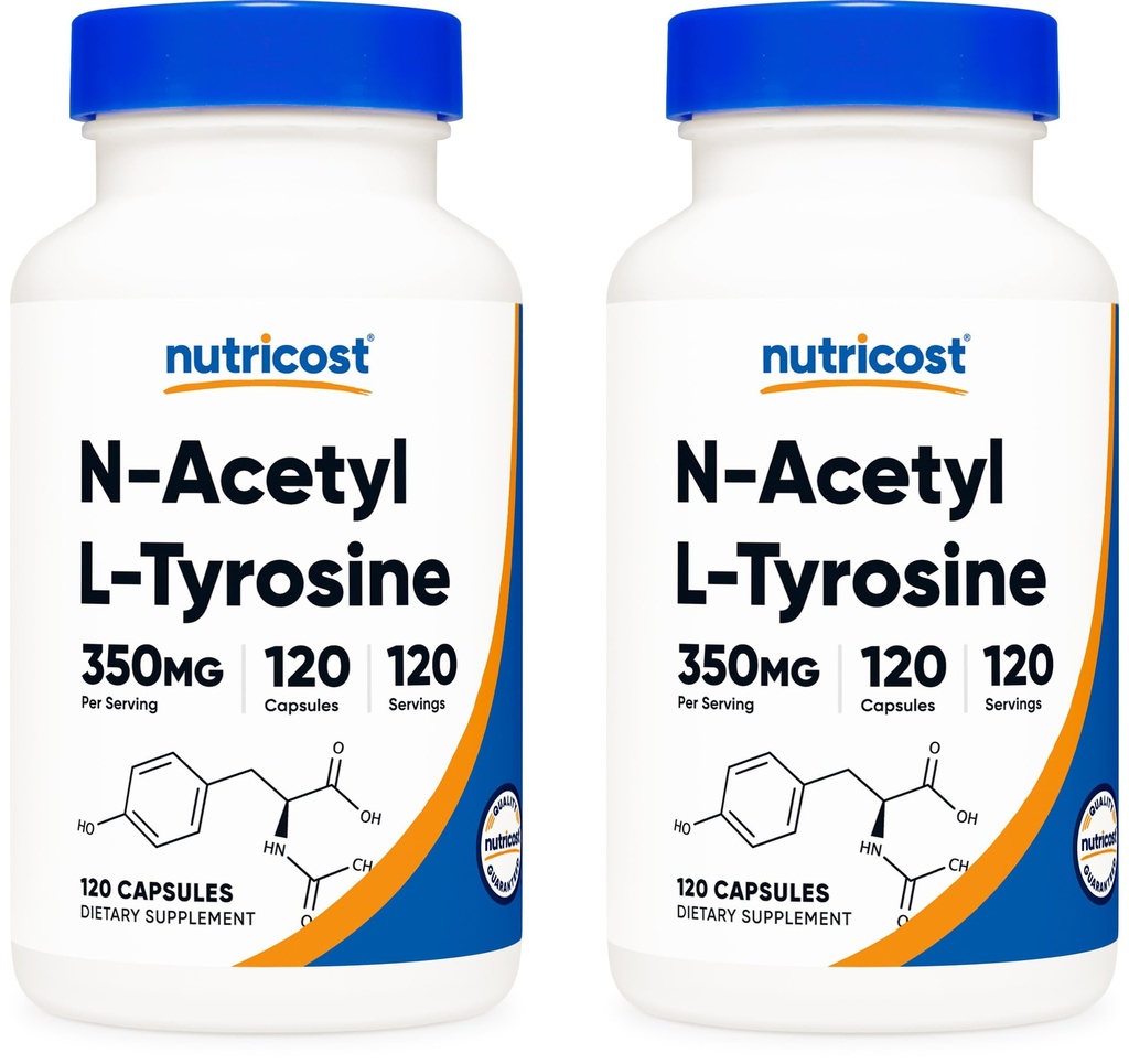 Nutricost N-Acetyl L-Tyrosine (NALT) 350mg, 120 Capsules (2 Bottles) - Gluten Free, Non-GMO