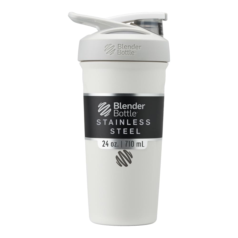 BlenderBattle Strada Shaker Cup Geïsoleerde roestvrij stalen waterfles met draad Whisk, 24-Ounce, wit