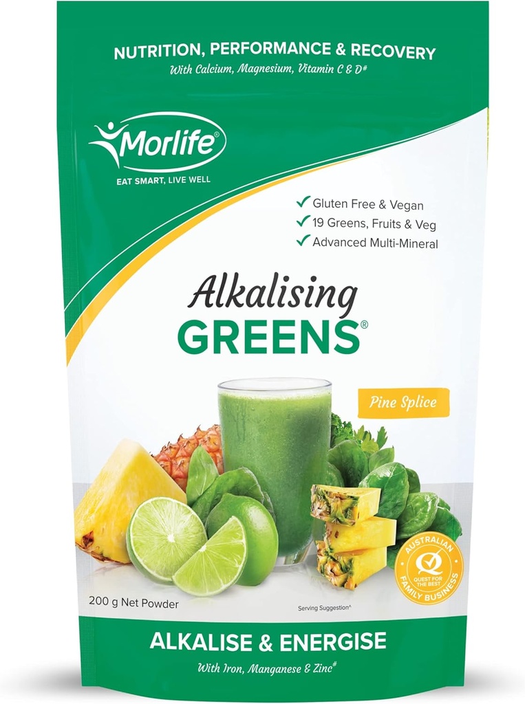 Morlife Alkalysing Greens Powder Supplement, Pine Splice, 19 Super Greens, Fruits and Fruits, Pre & Probiotics, Key Alkaliszing Minerals, Vegetarische Superfood Formula, 7 oz, 20 Servings
