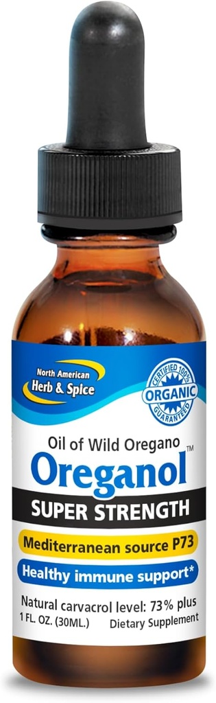 NOORD AMERICAN HERB & SPICE Super Strength Oreganol - 1 fl. oz. - Onbewerkte, wilde, organische olie uit Oregano - Mediterranean Bron P73 - Non-GMO - 432 Servers