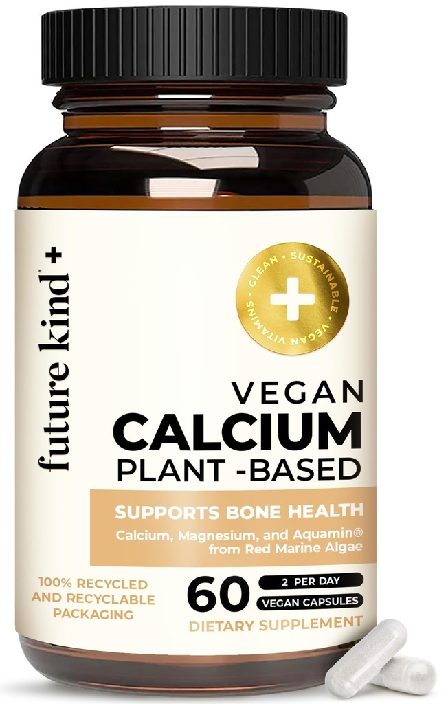Future Kind Vegan Calcium Supplement - Plant-based Calcium Magnesium Supplement afkomstig uit IJsland voor tand & bot ondersteuning (60 capsules)