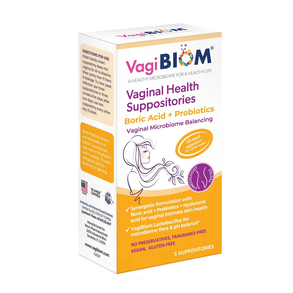VagiBiom Boorzuur-hypotheken met Lactobacillus: Microbiome Flora Balance; Balance and Nourishes Healthy Flora; Paraben-Free Conservative-Free (5count)