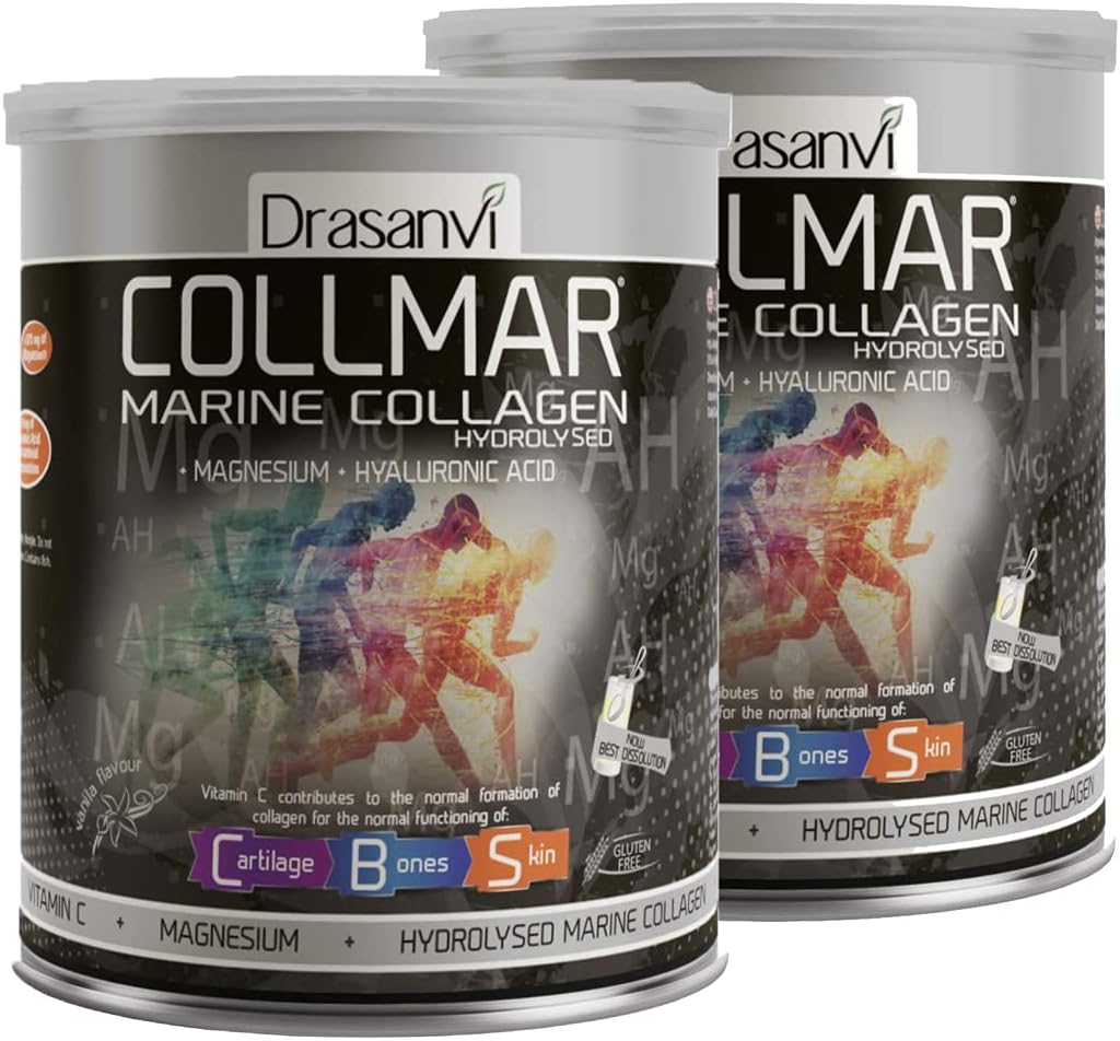 Drasanvi 2 Pack Collmar Gehydrolyseerde Marine Collagen met Magnesium Poeder 300g Vanille smaak - Spaanse supplementen voor een gezonde huid cartilage en botten - helpt minimale vermoeidheid en vermoeidheid