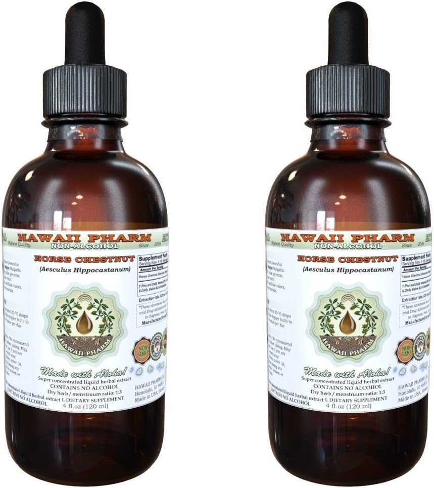 Horse Chestnut Alcoholvrije Liquid Extract, Biologische Horse Chestnut (Aesculus hippocastanum) Gedroogde noot Glycerite Hawaii Pharm Natural Herbal Supplement 2x4 oz