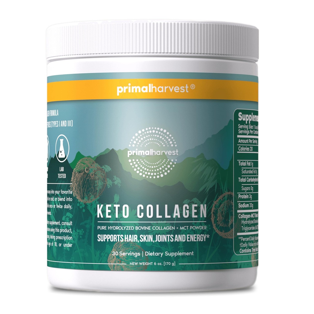 Primal Harvest Keto Collagen Powder with MCT Oil Hydrolyzed Collagen Peptides 10 oz Unflavored Paleo & Keto Friendly Protein Supplement