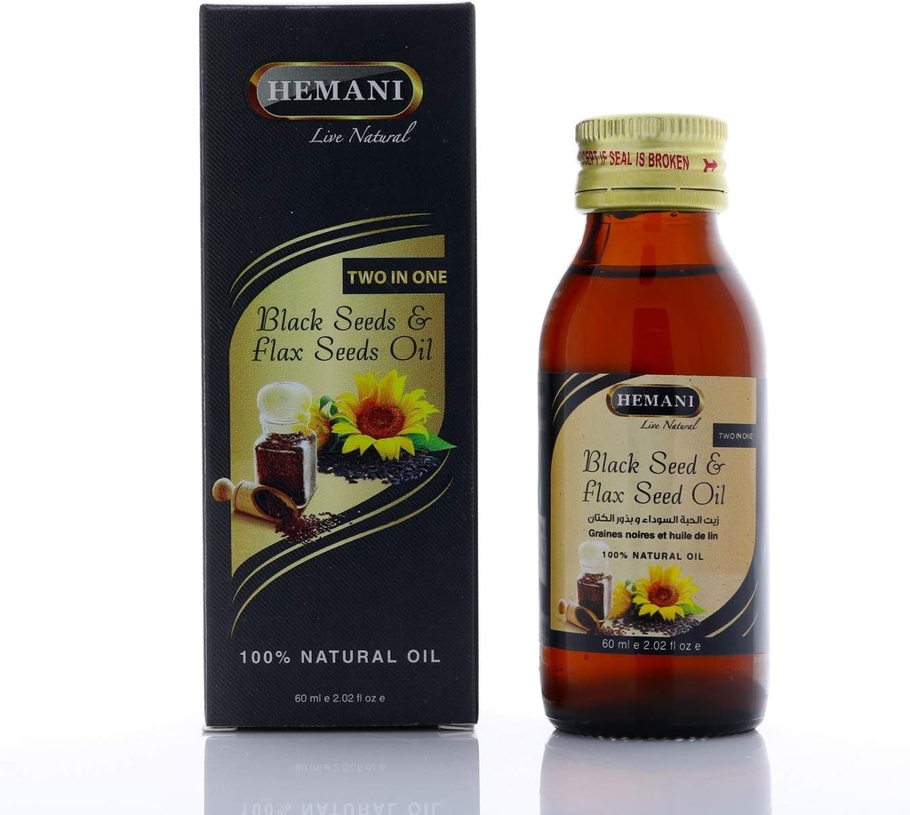 Hemani Cold-Pressed Black Seed and Flax Seed Oil Blend 60ml- Glutenvrije, Non-GMO, High in Omega 3, 6, & 9, ondersteunt gezamenlijke, hersenen en hartfunctie