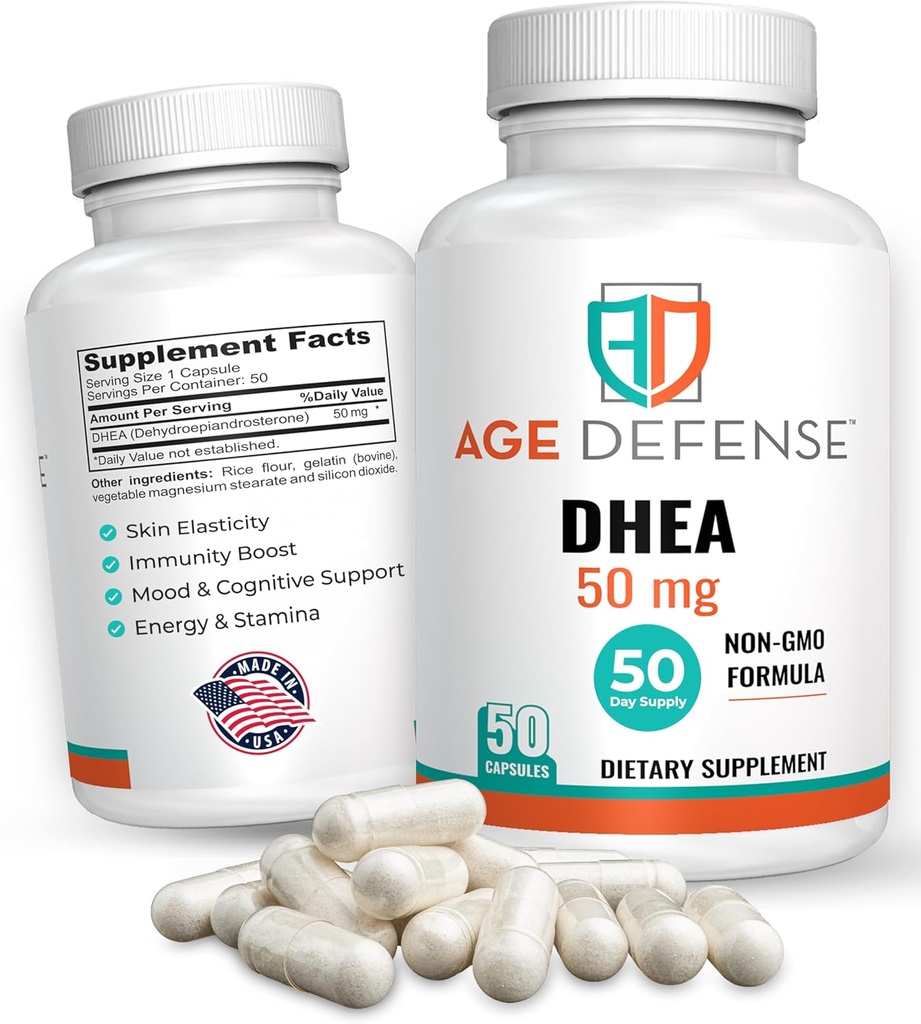 DHEA Capsules - DHEA Supplementen - Natural Energy Support & Immune Support - Supports Vitality, Skin Elasticity, & All Wellness - DHEA Supplement for Women & Men (50 mg)