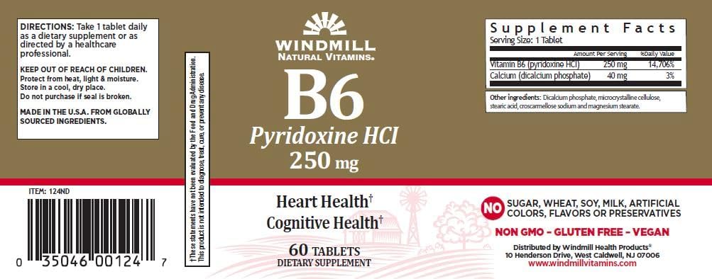 Verpakking van 3 ELKE WM VITAMINE B-6 250MG 60'S PT3504600124 [Gezondheid en schoonheid]