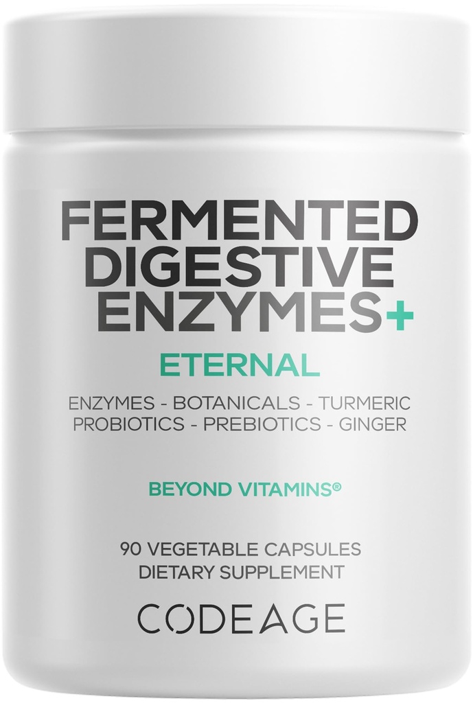 Codeage Fermented Digestive Enzymes Supplement 3-Month Supply - 14 Digestive Enzymes, Probiotics, Prebiotics, Fermented Botanicals, Plant-Based Multi Pancreatic Enzymes - 1 Capsule a Day - 90 Capsules