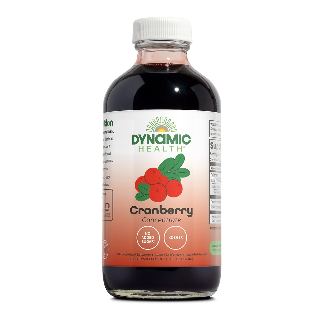 Dynamic Health Pure Cranberry Juice Concentration, Unsweeted, Natural Antioxidant Support, No Added Sugar, 8 Fl oz