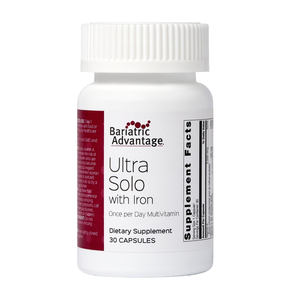 Bariatrische Voordeel Ultra Solo met IJzer - eenmaal daags Dagelijks Multivitamine - voor Bariatrische Patiënten - met Thiamine, Vitamine A & meer - Glutenvrij - 30 Capsules