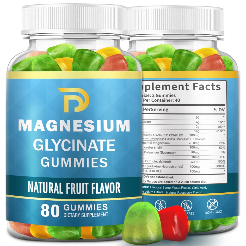 (2 verpakkingen) Magnesium Glycinate Gummies voor volwassenen & kinderen, Magnesium Malate kauwbare 400 mg,