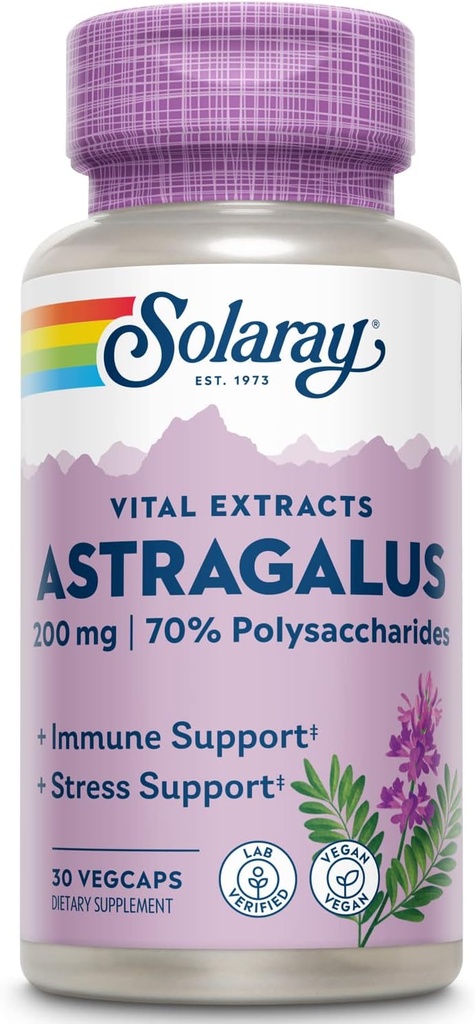 SOLARAY Astragalus Root Extract 200 mg Adaptogene en gezonde immuunfunctie en Stress Support Niet-GMO 30 VegCaps