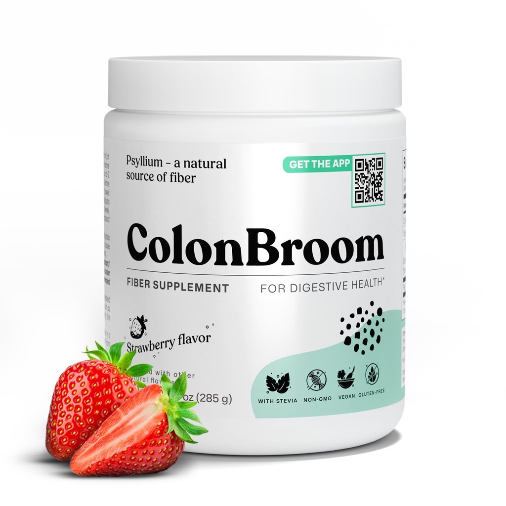 ColonBroom Psyllium Husk Powder (Strawberry) - Colon Cleanse for Bloating Relief & Gut Health - Colon Broom Fiber Powder Drink - Veganistisch, Glutenvrij, Non-GMO Fiber Powder Supplement, 50 porties