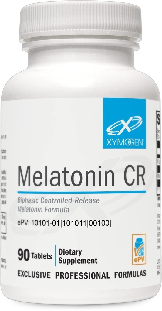 XYMOGEN Melatonine CR - Time Release Melatonine 5mg Supplement met Vitamine B6 - Nighttime + Immuun Ondersteuning - Bifasische Levering Releases Snel dan Steadily (90 Uitgebreide Release Tablets)