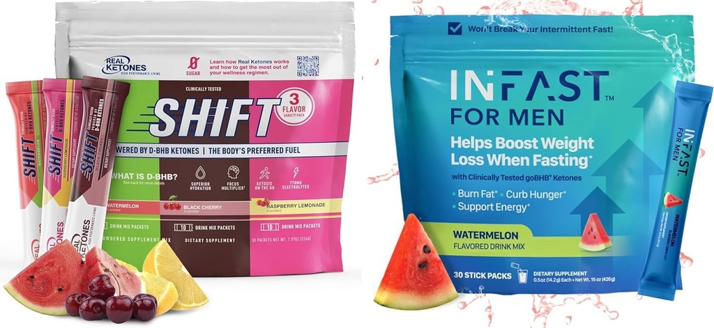 Real Ketones Intermitterende vasten Drinkmix bundel voor gewichtsverlies ondersteuning Shift Electrolytes Variety Pack & Intermitterende vasten Elektrolyten voor mannen met BHB Exogene Ketonen (30 Tellen Elk)