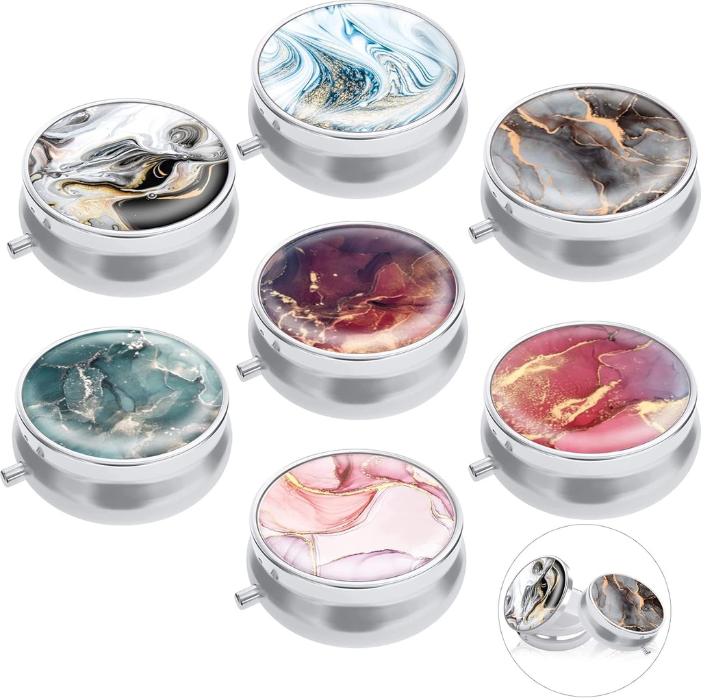7PCS ronde pil Box Case, ULENDIS 3 Compartiment Portable Cute Travel Pill Case Medicine Tablethouder Organisator, Decoratieve schilderen Geneesmiddelen Opslag Container voor Purse Pocket Travel Cadeau