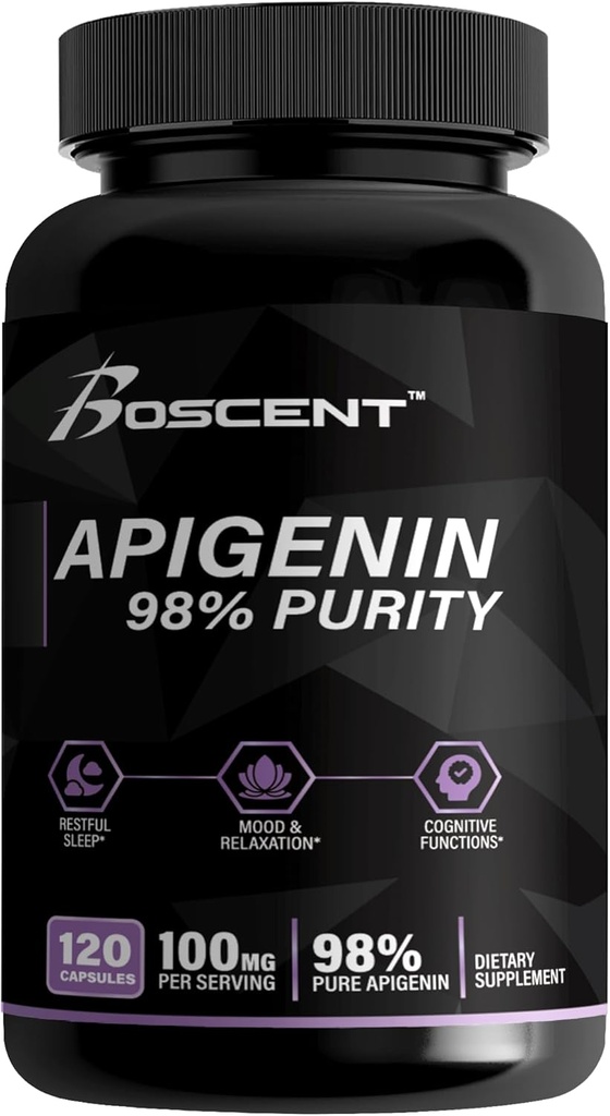 Apigenin Supplement 100mg van kamille Extract 120 Telling - 98% zuiverheid- Apigenin Supplement voor Slaap, Mood, Cognition, Prostaat gezondheid - Uitstekende slaaphulp, Niet-GMO, Geen Fillers - 4-maand levering