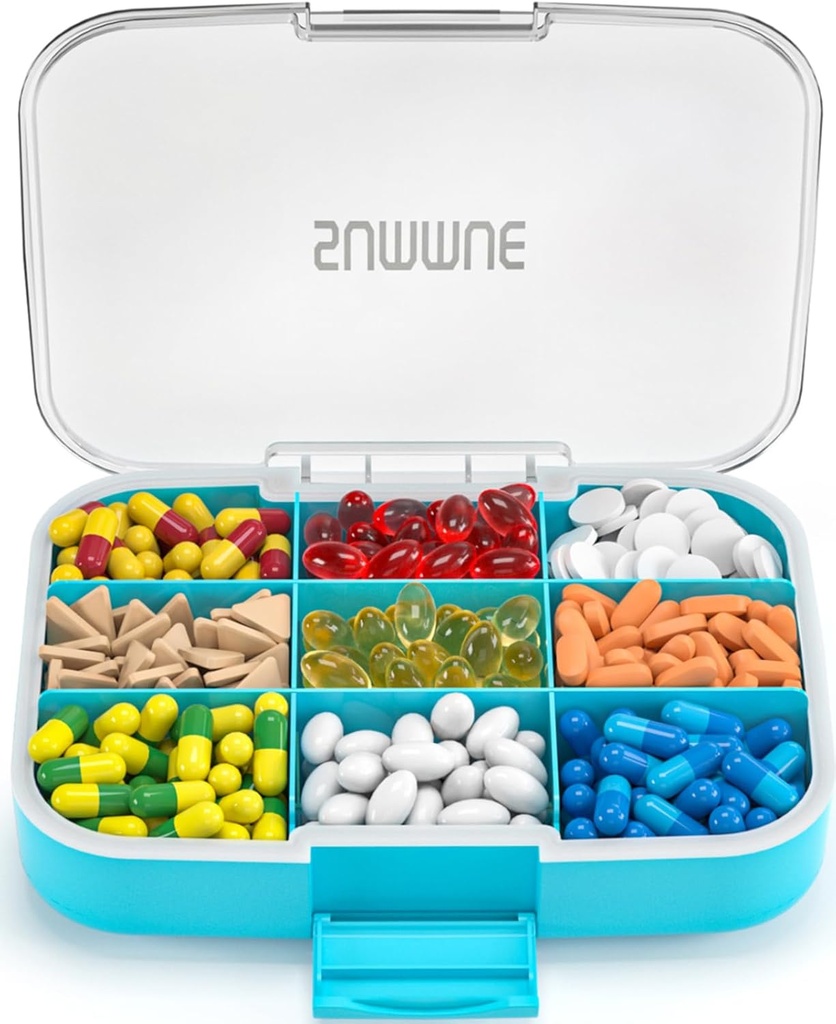 Grote pil Organisator, 9 Compartments Portable Travel pil Box Case vocht Proof, XL pil container houder voor vitamines, kabeljauw leverolie, supplementen, medicatie (blauw)
