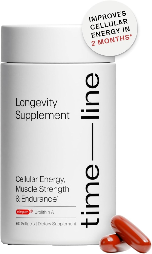Timeline Mitopure Urolithin A Supplement - Clinically Proven Support for Healthy Aging and Cellular Renewal - Mitoceutical for Muscle Strength and Longevity - 60 Softgels