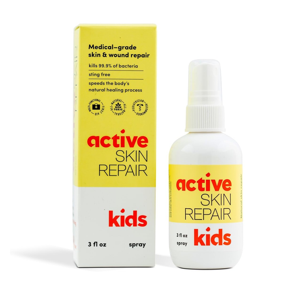 Actieve huid Repair Kids eerste hulp spray - Niet-oxic & Natural Kids Antiseptische formule voor kleine sneeën, wonden, scrapes, huiduitslag, zonnebrand en andere huid irritaties (3oz Spray)