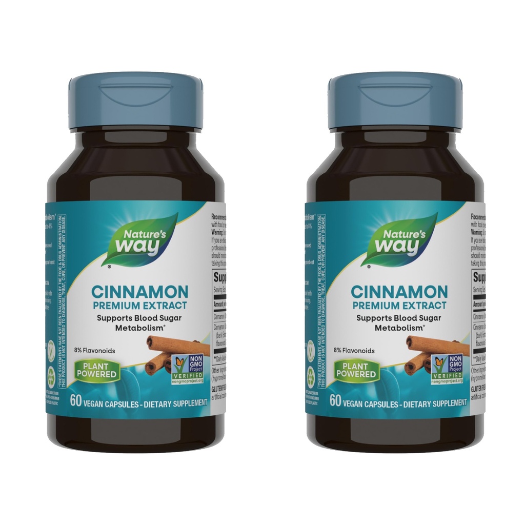 Nature's Way Premium Extract Cinnamon Gestandaardiseerd tot 8% Flavonoïden 60 Vcaps (verpakking van 2)