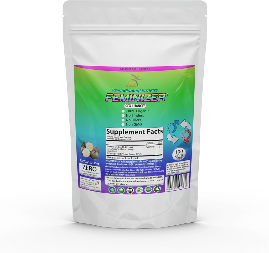 Vrouwelijke Sex Change Pillen per SMS, 100 Veggie Caps Pueraria Mirifica For Estrogen 1000mg Pure 10:1 Root Extract Powder - Kwao Krua Kao - Premium Grade, Organic for Women, Transgender, Ladyboy, LGBT