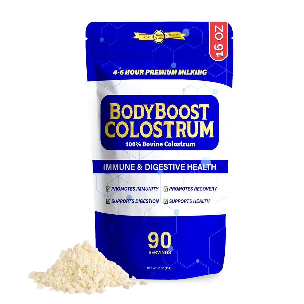 BodyBoost Premium Colostrum Geheel, 100% Bovine Colostrum Poeder, Immune Booster Supplement met Immunoglobuline & Lactoferrine, Grass Fed Colostrum Poeder, Gut Health, Diverse inname,16 oz
