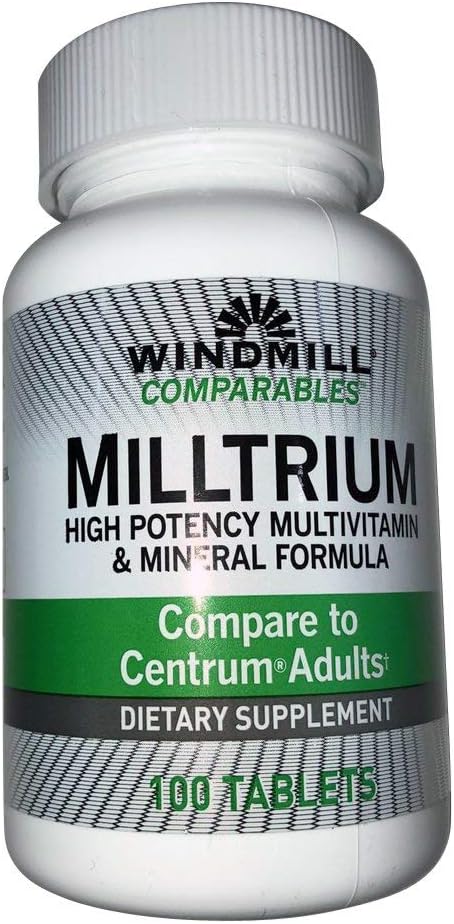 Windmolen Vergelijkt Milltrium High Potency Multivitamine en minerale tabletten 100 Ea (verpakking van 2)