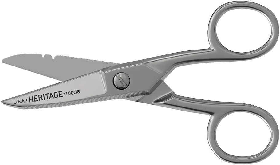 Klein Gereedschap 100CS All-Purpose Precision Schaar, Made in USA, 5,25-Inch Nickel-Gelated Snips, Blunt Tip, en Wire Stripping Notches, Multi-Purpose voor professioneel en thuisgebruik