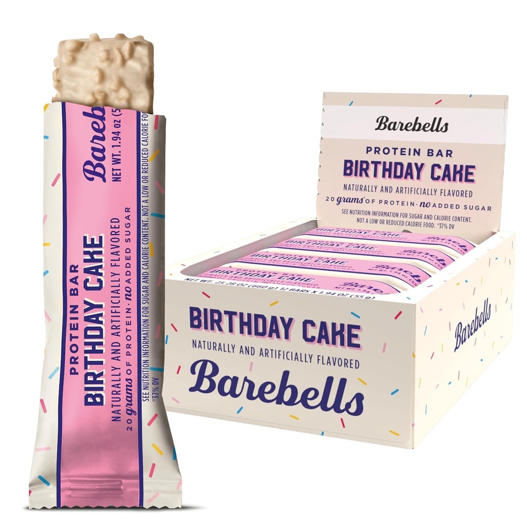 Barebells Protein Bars Birthday Cake - 12 Count, 20g High Protein Treats - Chocolate Nutrition Bar with 1g Total Sugars - On-The-Go Breakfast or Post-Workout Snack