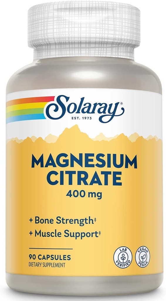 Solaray Magnesium Citrate - Pure Magnesium Citrate Capsules, Supplement for Calm, Bone Health, Cellular Energy, Heart & Muscle Support, 400mg Per Serving - 90 Vegan Capsules (Pack of 2)