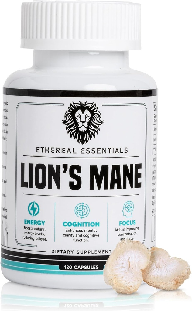 Lions Mane Mushroom Cognition Capsules (120 Telling) - Paddestoel Powder Lion's Mane Extract - Hersenvitaminen - Cognition - Focus Supplement