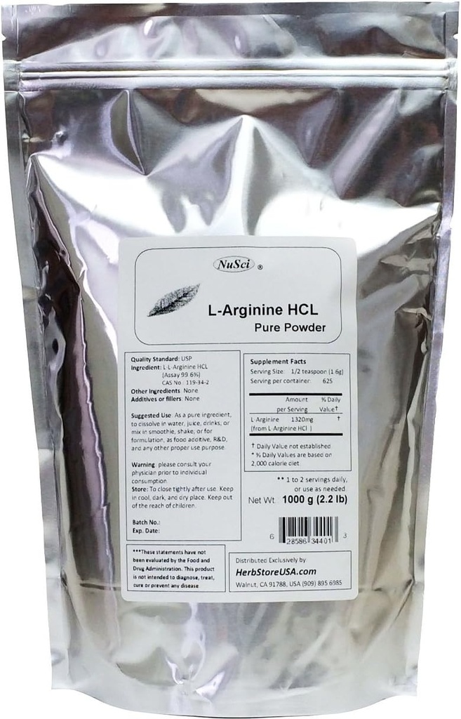 L-Arginine HCl Zuiver poeder 1000g (2,2 lb)