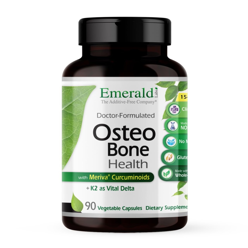 EMERALD LABS Osteo Bone Health - Immune Support & Bone & Joint Supplement with Vitamin D3, K2, Calcium, Magnesium, OptiMSM, Meriva Phytosome & More - 90 plantaardige capsules