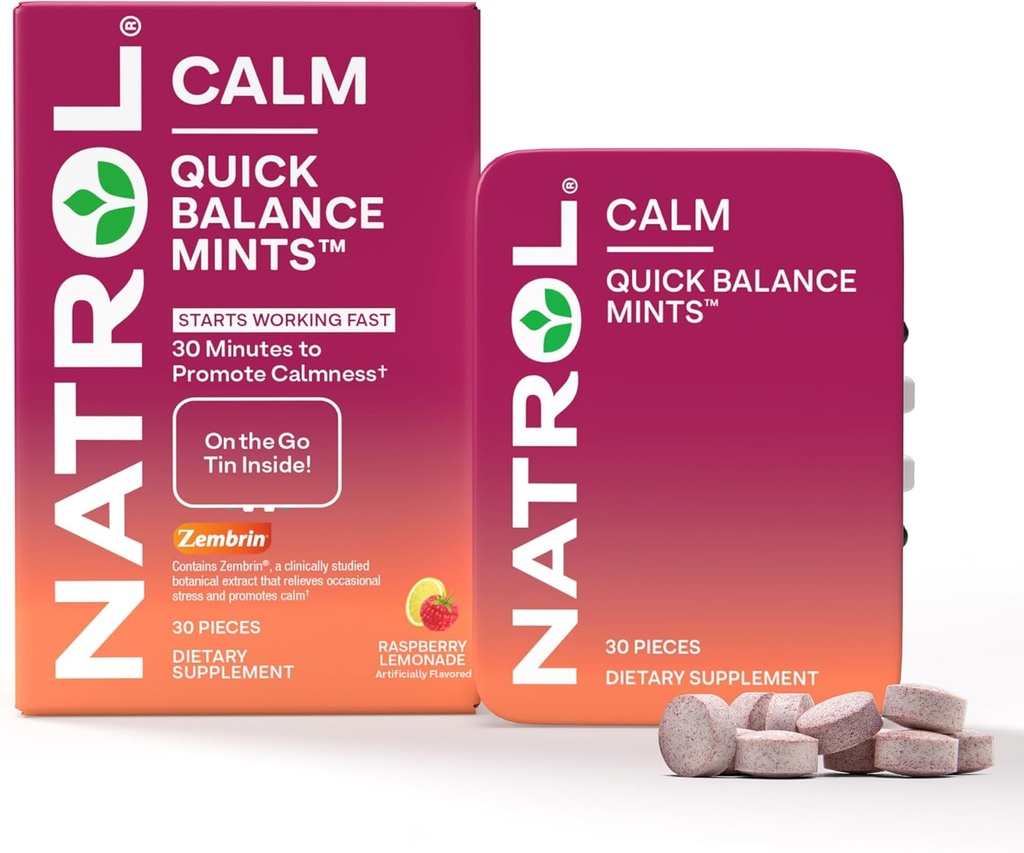Natrol Quick Balance Calm Munten, Dieetsupplement, Raspberry Limonade Kunstmatig op smaak gebracht, 30 Tellen, 15 Dagen Levering