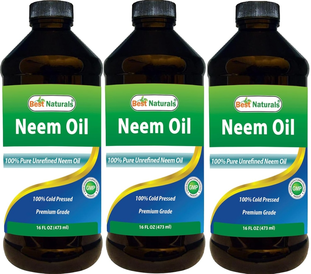 Best Naturals 100% Pure Neem Oil, 100% koud geperst en niet geraffineerd - 16 OZ (3 flessen)