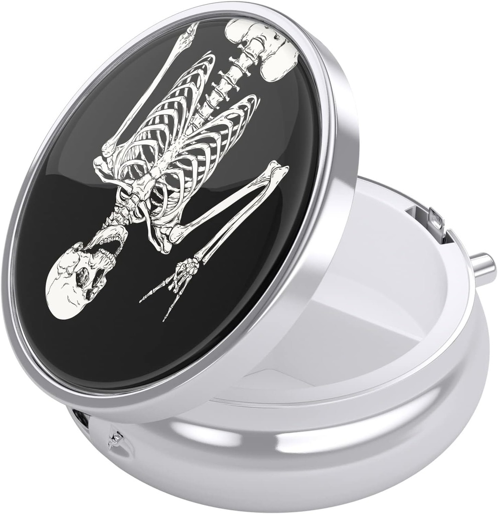 Nipichsha Pill Box, kleine pil geval voor portemonnee & Pocket, schattig reizen geneeskunde Organisator, draagbare geneeskunde container houder te houden vitamines, medicijnen, visolie & supplement, menselijk skelet