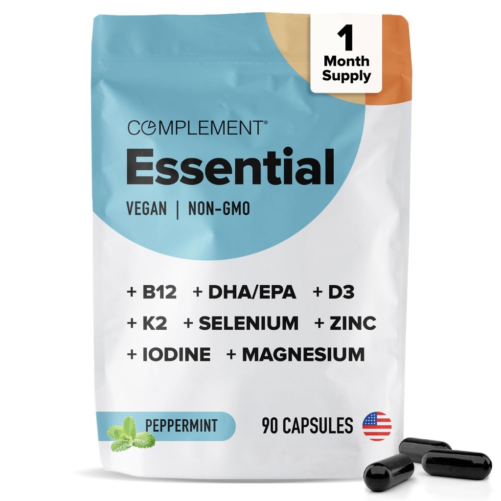Complement Essentiële Vegan multivitamine voor mannen en vrouwen (30 porties, 180 capsules) met Omega-3 DHA & EPA, B12, Vitamine D3 & K2, Zink, Selenium, Magnesium, Jodium - Ondersteuning Immuniteit & algehele gezondheid