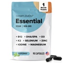 Complement Essentiële Vegan multivitamine voor mannen en vrouwen (30 porties, 180 capsules) met Omega-3 DHA & EPA, B12, Vitamine D3 & K2, Zink, Selenium, Magnesium, Jodium - Ondersteuning Immuniteit & algehele gezondheid