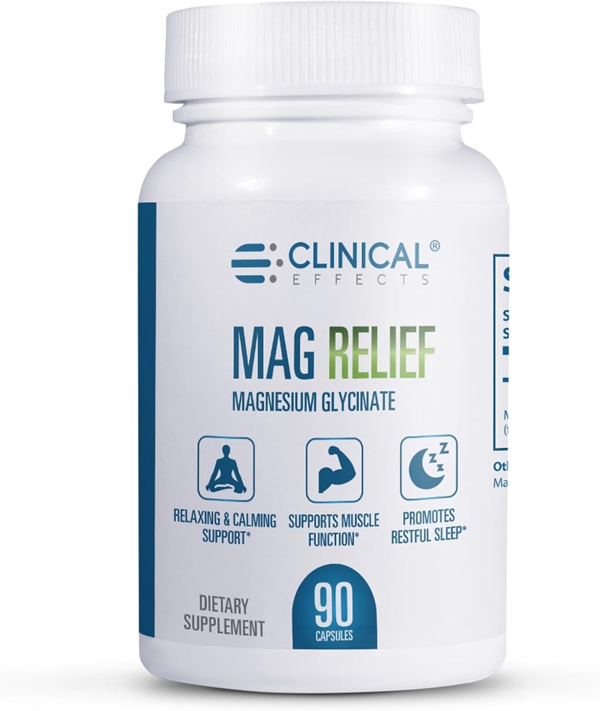 Klinische effecten Mag Relief Magnesium Supplement - 275mg Pure Magnesium Glycinate Capsules - 90 Magnesium Capsules - Quality Magnesium for Cramp Defense, Bone, Muscle and Nerve Support - USA Made