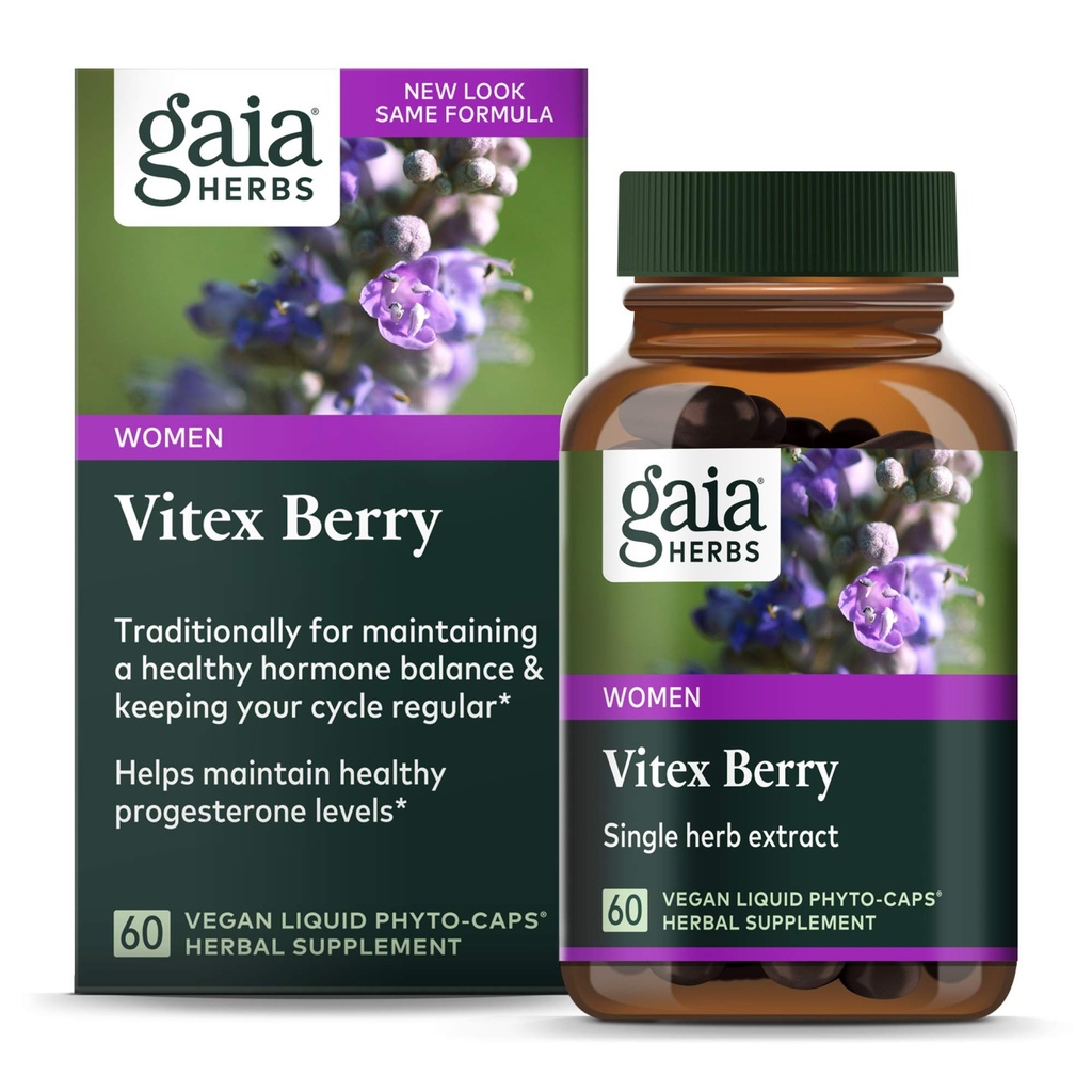 Gaia Kruiden Vitex Berry, Chasteberry, Hormone Balance voor vrouwen, Vegan Liquid Capsules, Black 60 Count