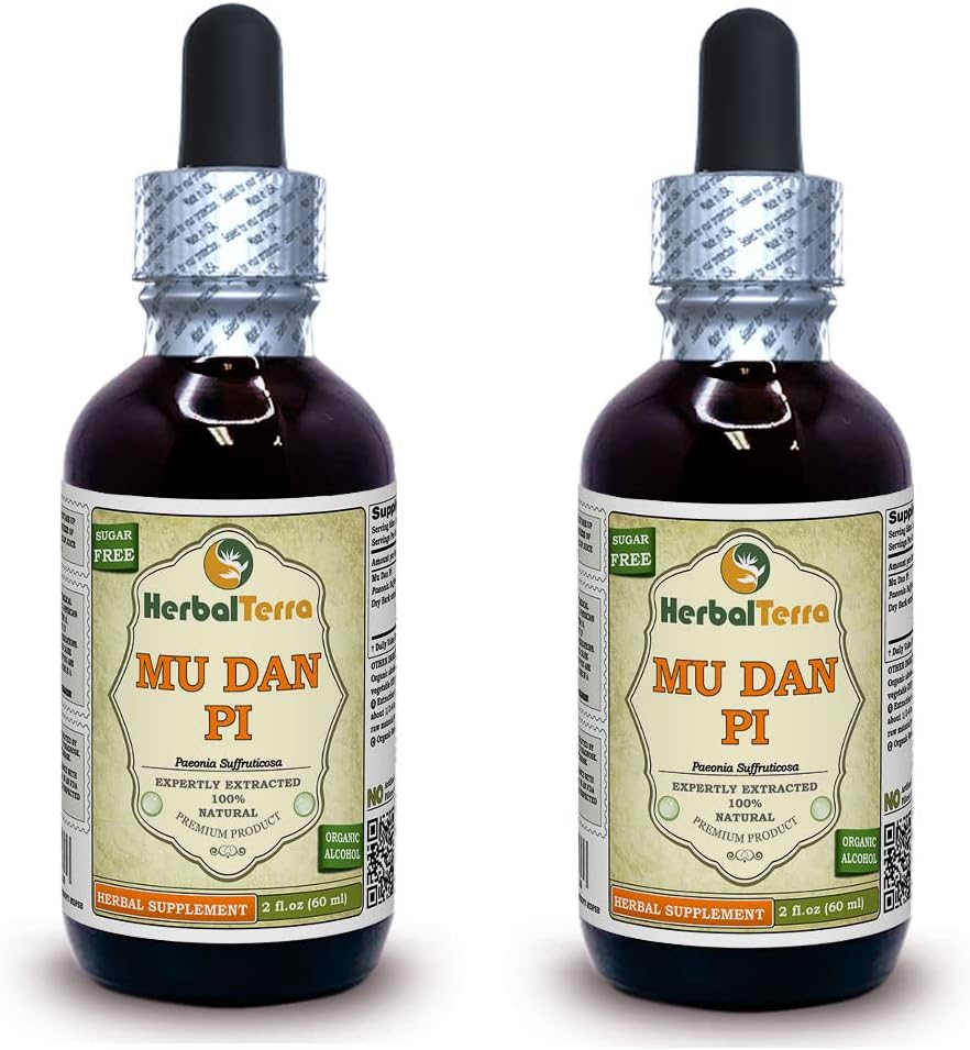Mu Dan Pi, Tree Peony (Paeonia Suffruticosa) Tinctuur, Biologische gedroogde Bark Liquid Extract (Grote naam: HerbalTerra, Trots gemaakt in USA) 2x2 f.oz (2x60 ml)
