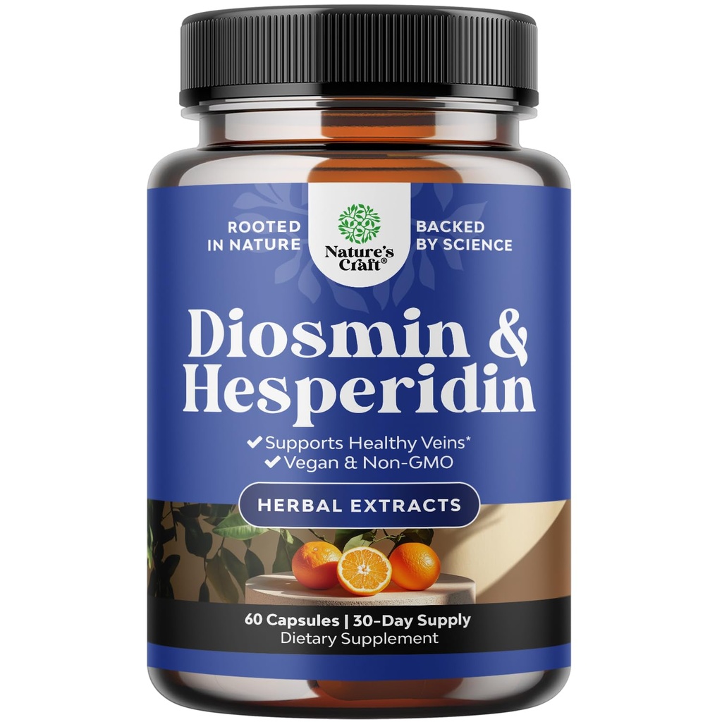 Diosmin Hesperidin 1000mg Complex for Adults - Bitter Orange Supplement for Varicose Veins Support, Leg & Feet Blood Health - Diosmin & Hesperidin Supplements from Citrus Aurantium - 60 Count