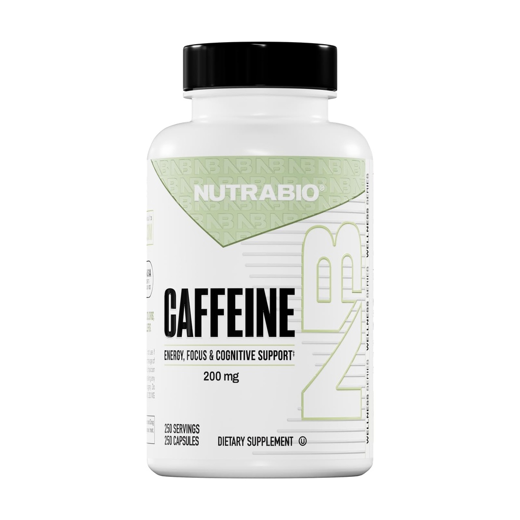NutraBio 100% Pure Cafeïne Capsules (250 capsules)