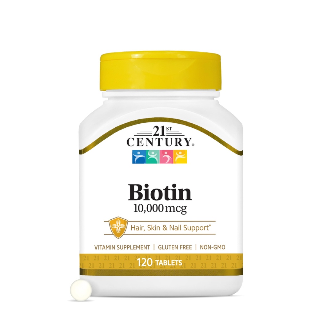21e eeuw Biotin tabletten, 10.000 mcg, zonder smaak 120 Tellen